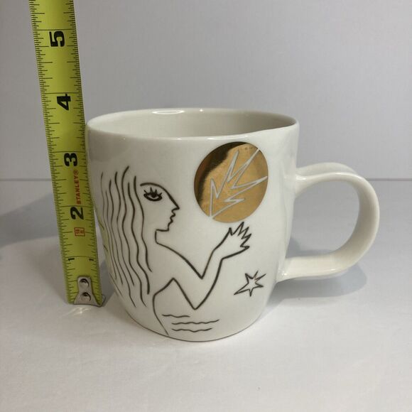 Starbucks White Gold Etched Mermaid Siren Coffee Cup Mug 12oz Bone China 2013 - Picture 4 of 7